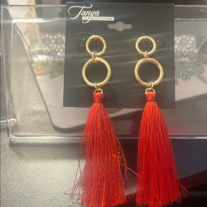 Gold and Red Tassel Earrings